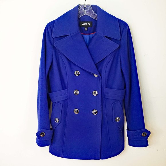 Apt. 9 Size S Royal Blue Double Breasted Button Down Wool Blend Pea Coat Jacket - Picture 13 of 13